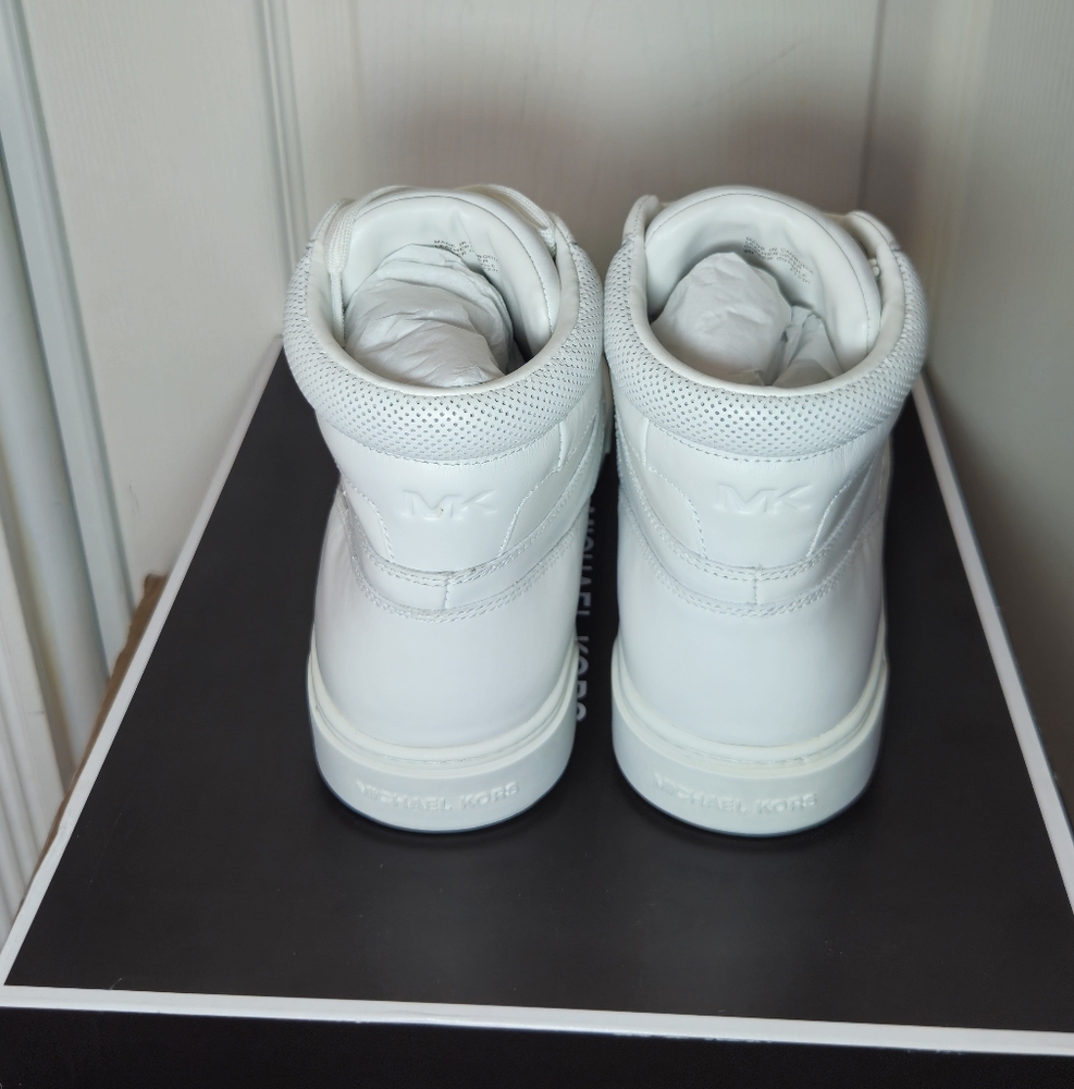 Michael Kors Barett Leather High-Top Men's Sneakers Optic White 42F3BRFE5L - Picture 4 of 9